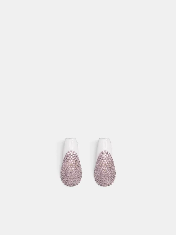 French Manicure Rhinestone Nail Earrings (JW21-SILVER-WHITE-PINK) made by D'heygere