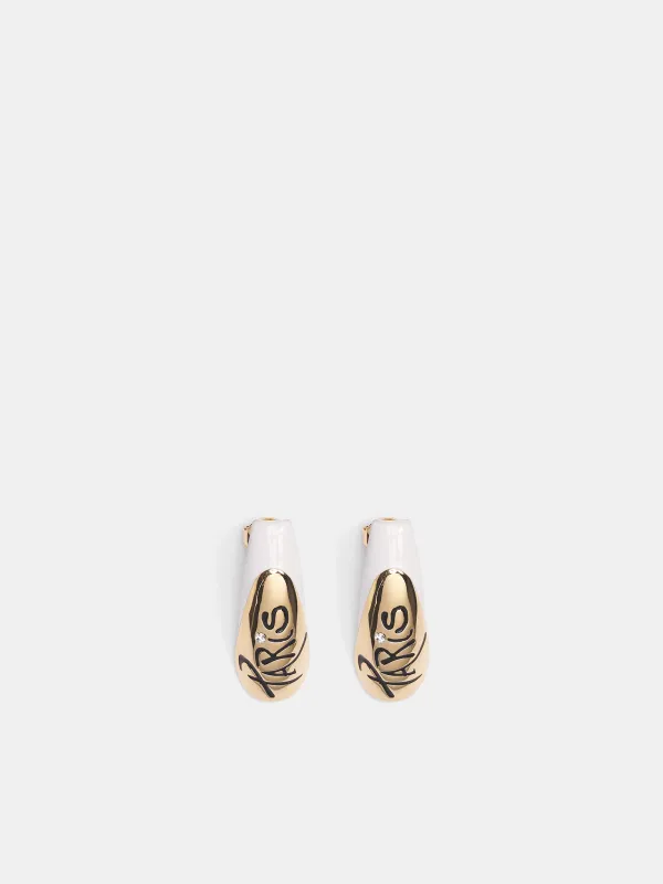Paris Rhinestone Nail Earrings (JW16-GOLD-WHITE-BLACK-WHITE) made by D'heygere