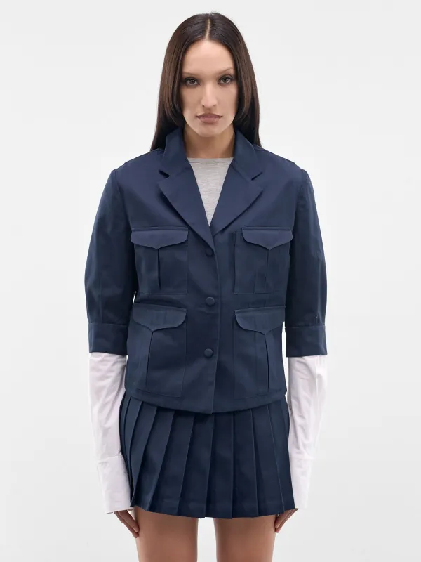 Navy Cotton Pen Pal Jacket (AWSS2600044-NAVY) made by Ashley Williams
