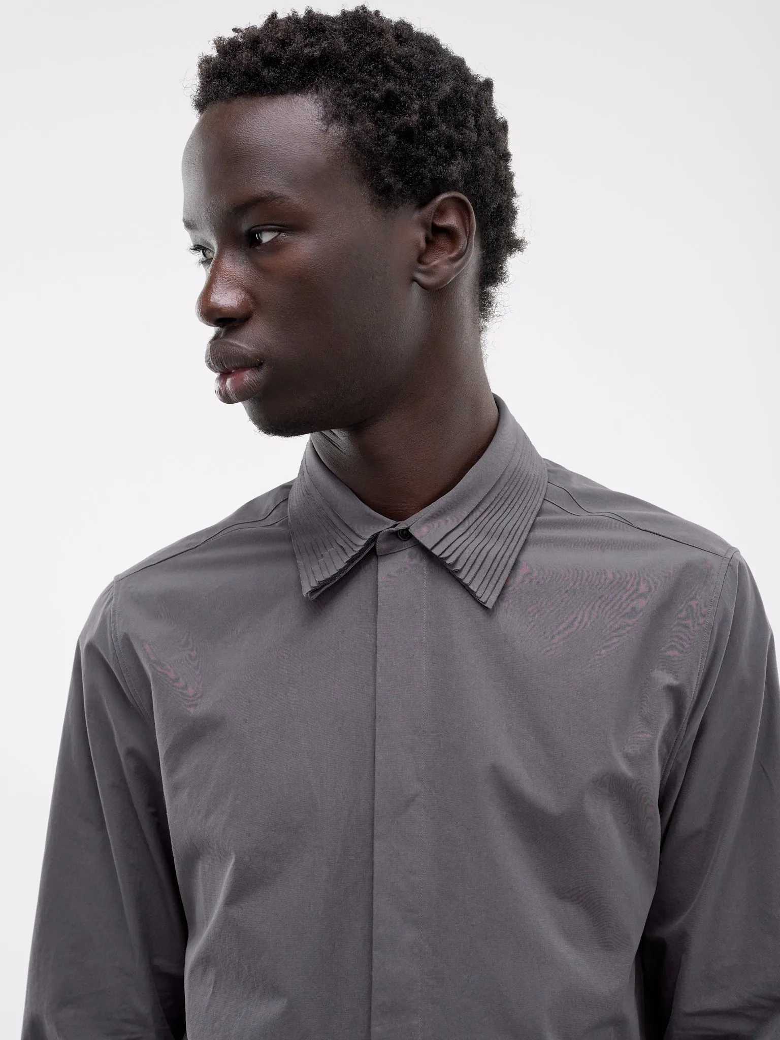 Pleated Collar Vented Back Shirt (J21DL0280-GRAY) sold by lorenzo product image thumbnail 4