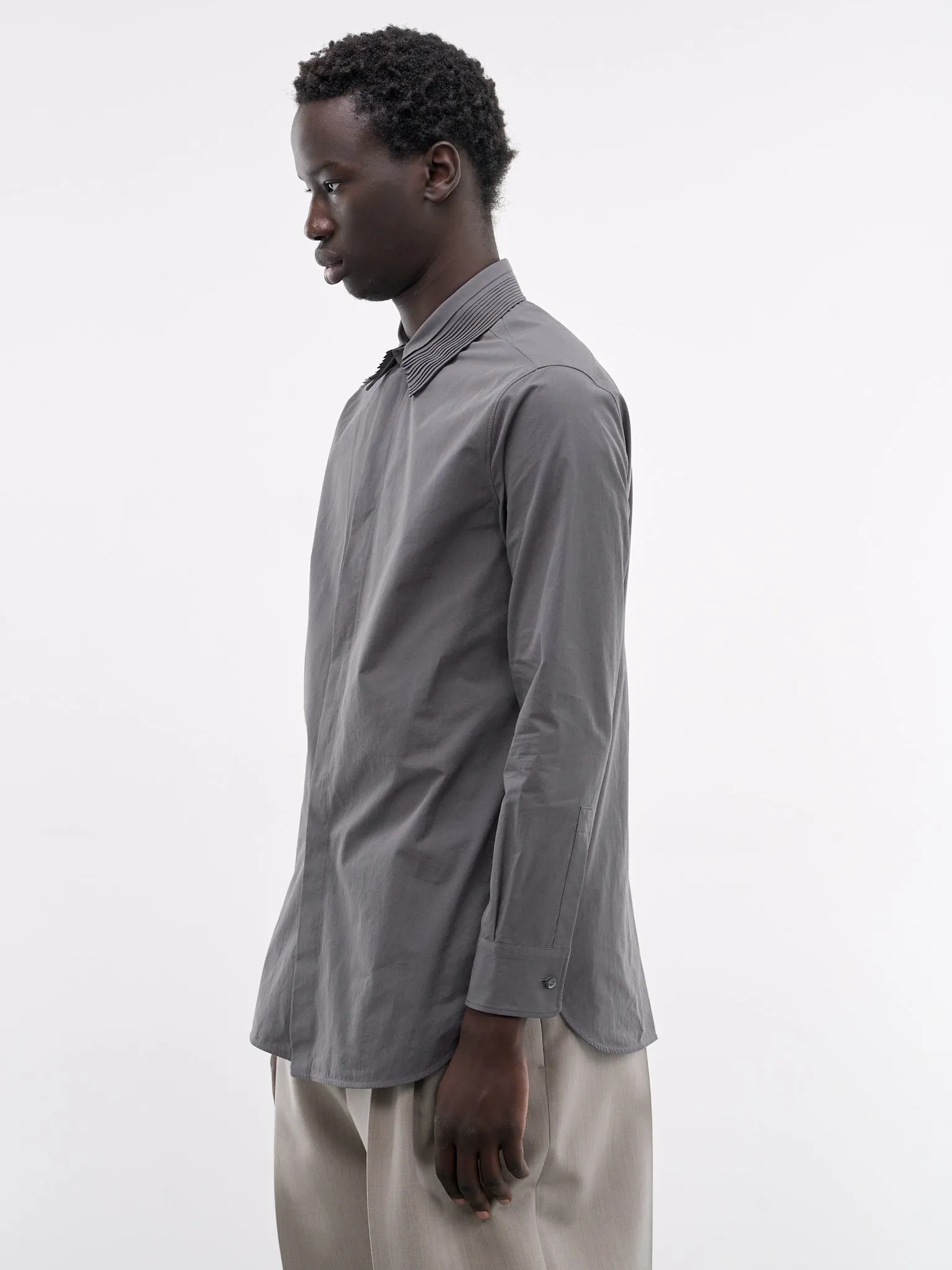 Pleated Collar Vented Back Shirt (J21DL0280-GRAY) sold by lorenzo product image thumbnail 2
