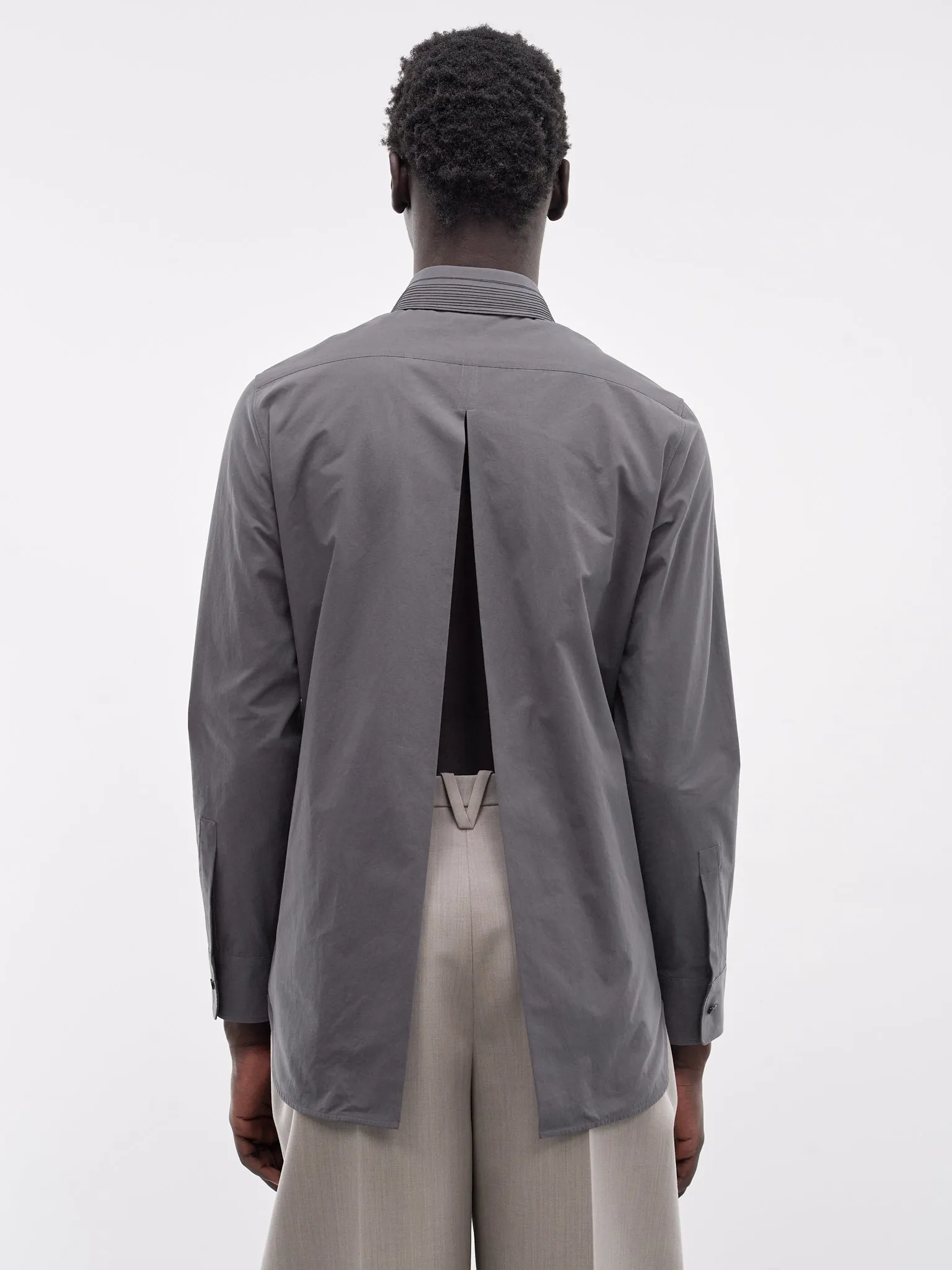 Pleated Collar Vented Back Shirt (J21DL0280-GRAY) sold by lorenzo product image thumbnail 3