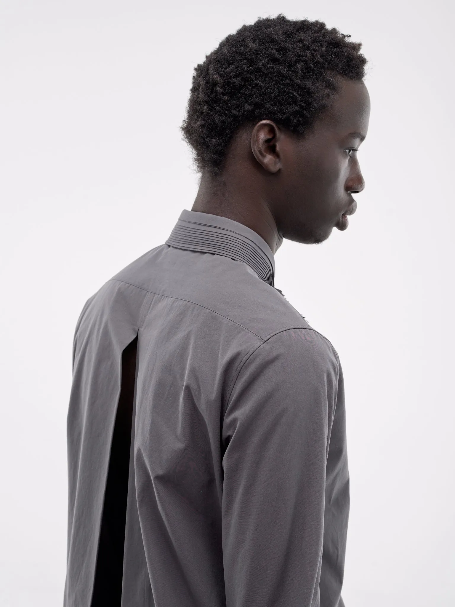 Pleated Collar Vented Back Shirt (J21DL0280-GRAY) sold by lorenzo product image thumbnail 5