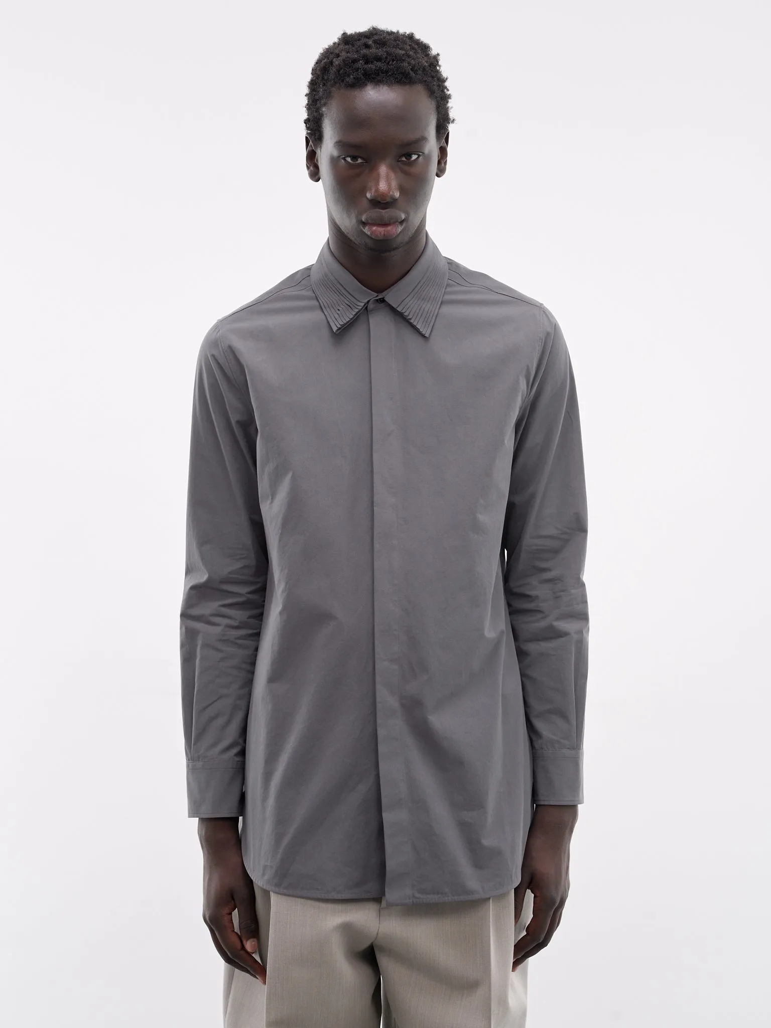 Pleated Collar Vented Back Shirt (J21DL0280-GRAY) sold by lorenzo