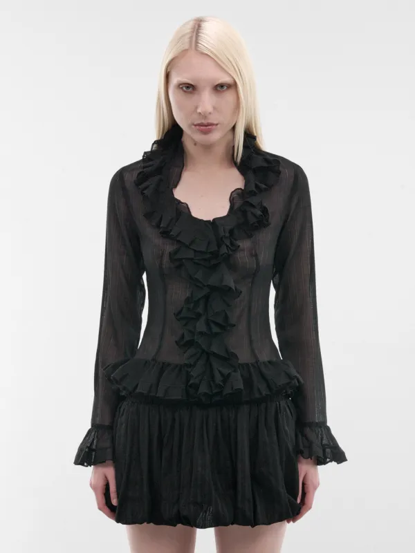 Black Sheer Wool Ruffle Blouse (SH014-W-WV0001-BLACK made by Ludovic de Saint Sernin