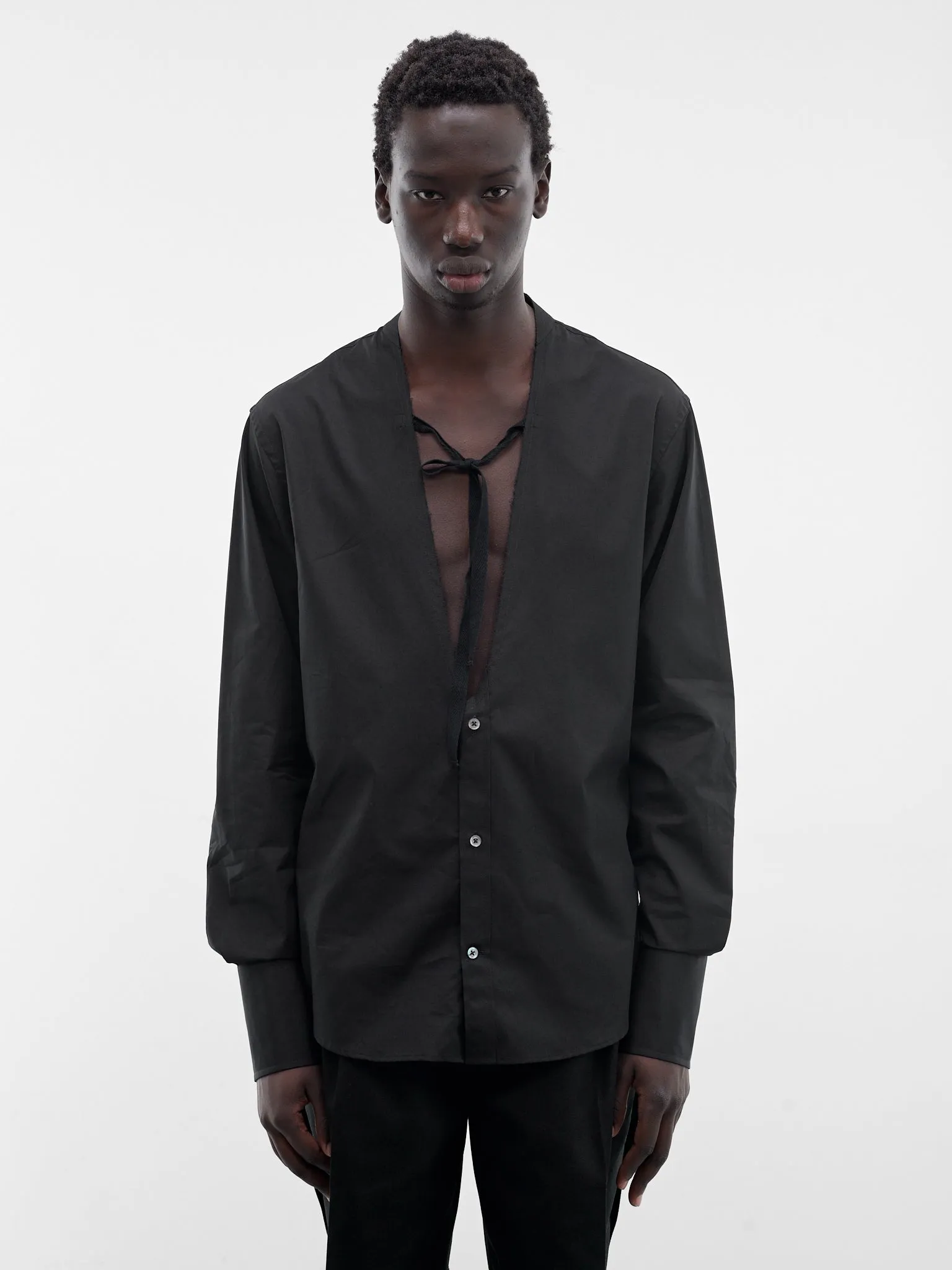 Black V-Neck Tied Shirt (S67DT0031-S43001-900-BLACK) sold by lorenzo