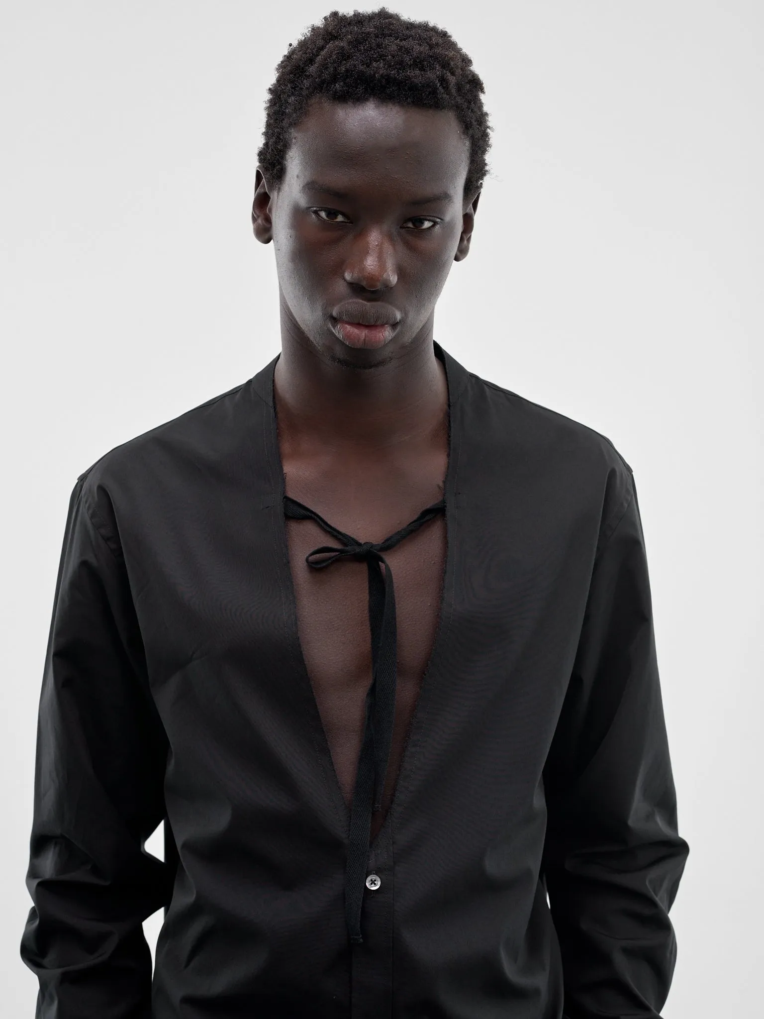 Black V-Neck Tied Shirt (S67DT0031-S43001-900-BLACK) sold by lorenzo product image thumbnail 5