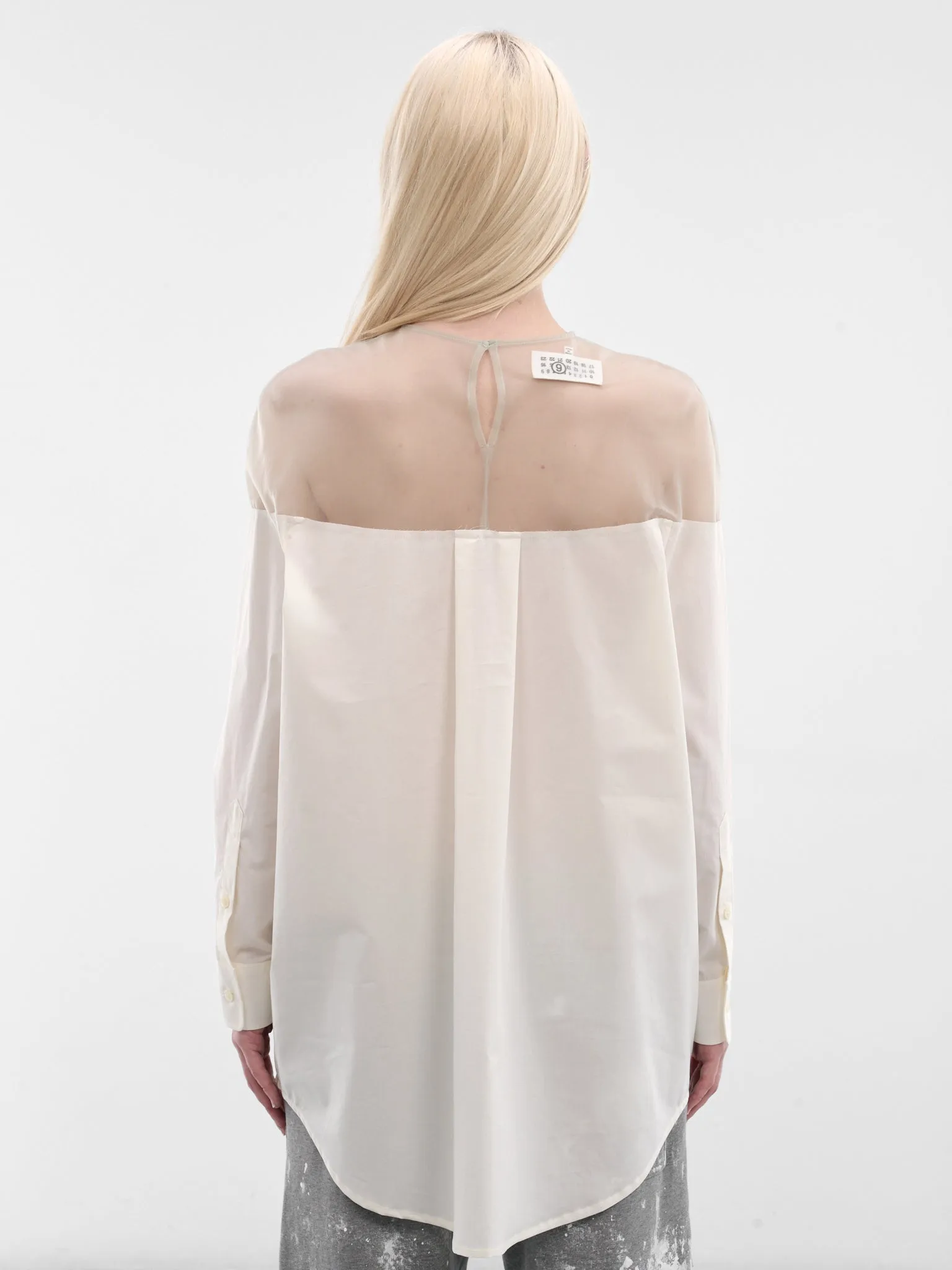 White Sheer Panel Buttoned Shirt (S62NH0053-M35256-101-WHITE) sold by lorenzo product image thumbnail 3