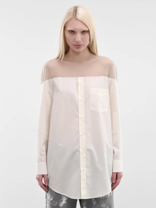White Sheer Panel Buttoned Shirt (S62NH0053-M35256-101-WHITE) made by Maison Margiela