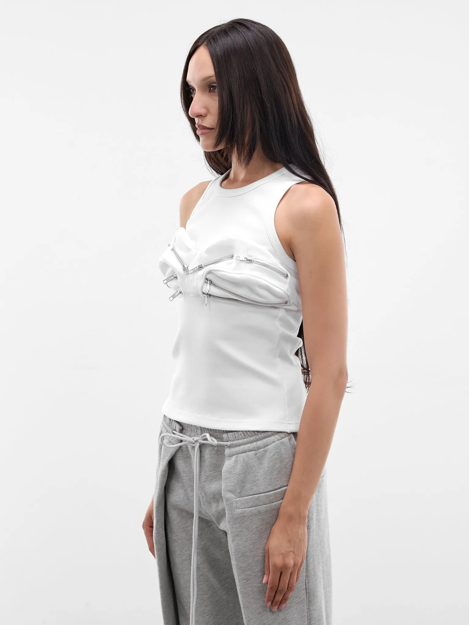 White Cotton Bumbag Vest (694JE08000-WHITE) sold by lorenzo product image thumbnail 2