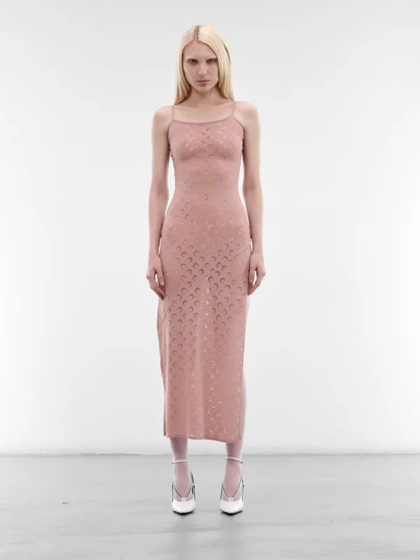 Pink Devore Moon Monogram Dress (WDR460ACKNI0545-PK00-LIGHT-PIN) made by Marine Serre