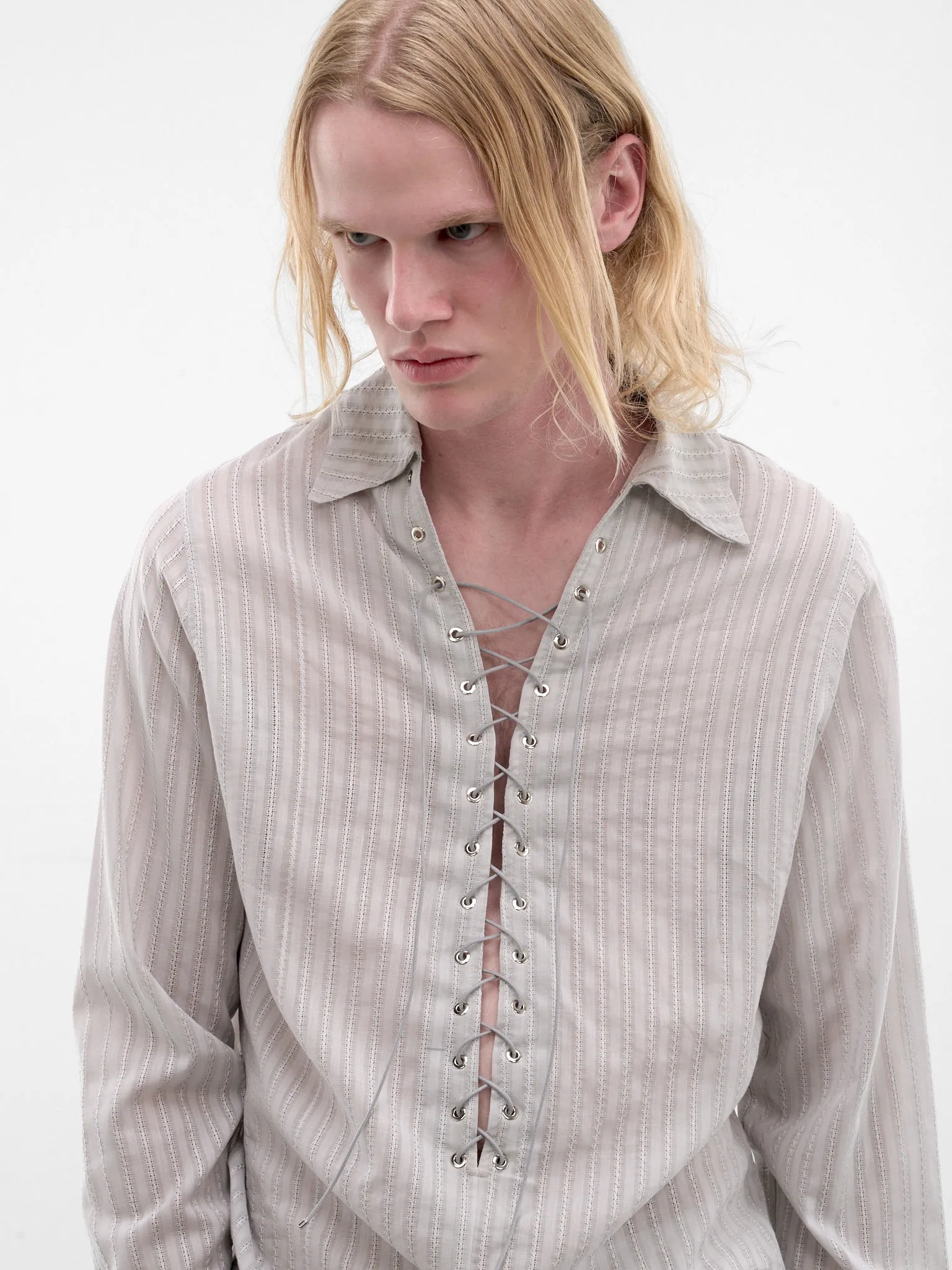 Gray Eyelet Alan Shirt (SH010-M-CO0023-GREY) sold by lorenzo product image thumbnail 5