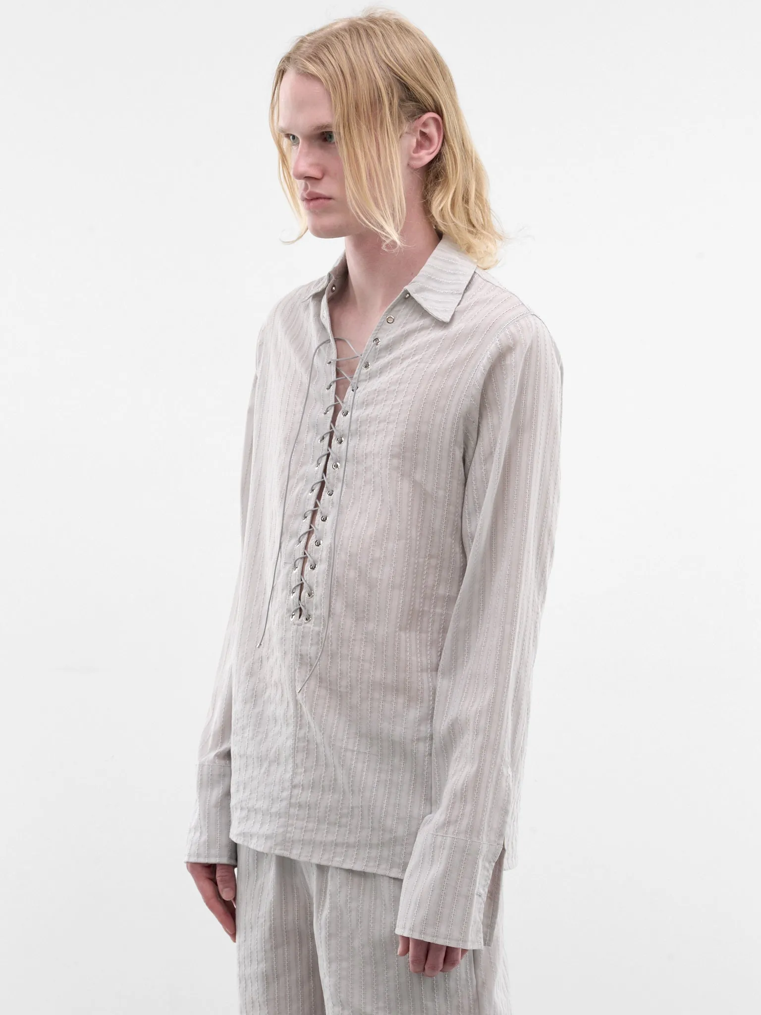 Gray Eyelet Alan Shirt (SH010-M-CO0023-GREY) sold by lorenzo product image thumbnail 2