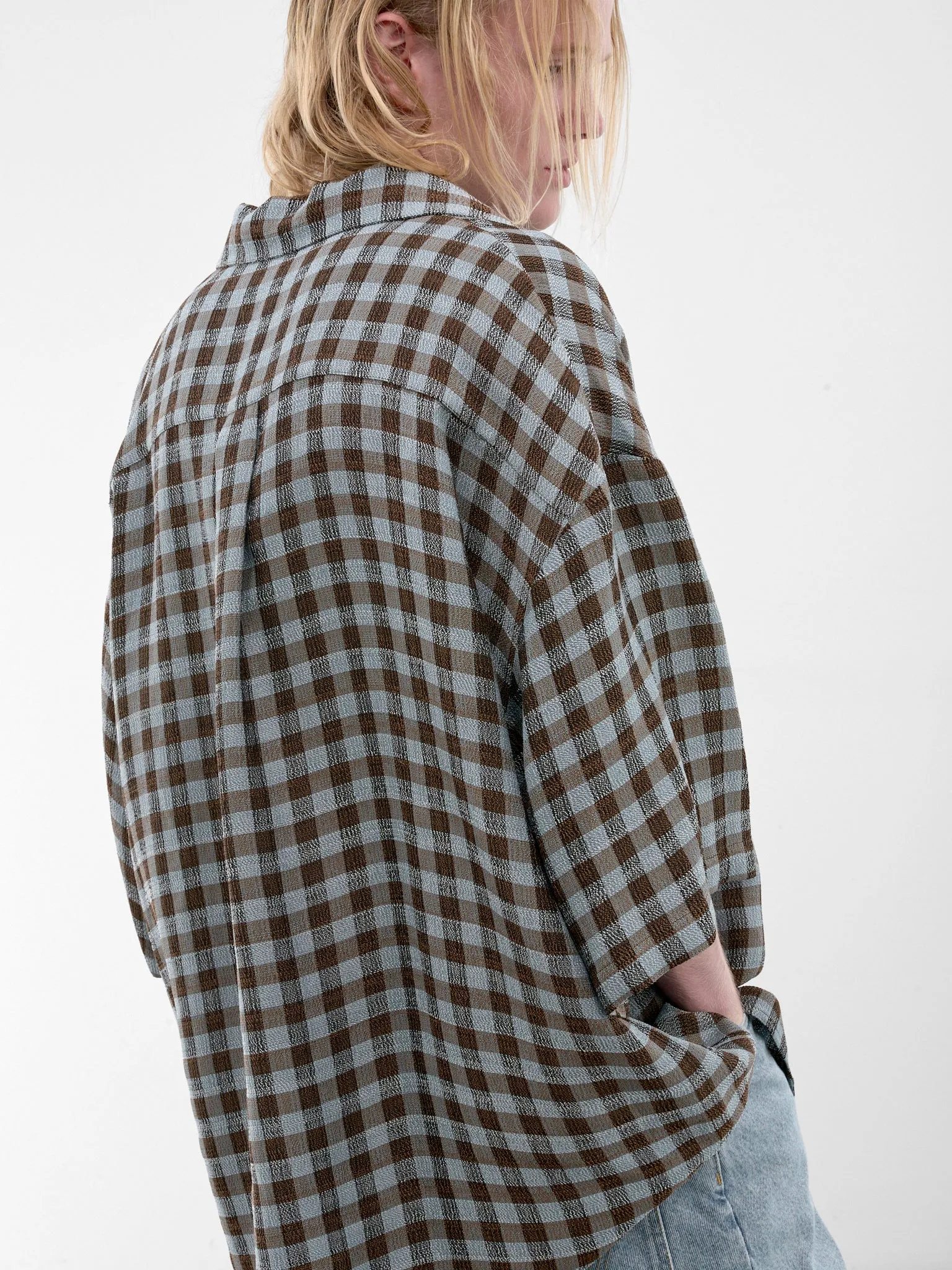 Boxy Check Short Sleeve Shirt (H526Y05WHY-BLUE-BROWN) sold by lorenzo product image thumbnail 4