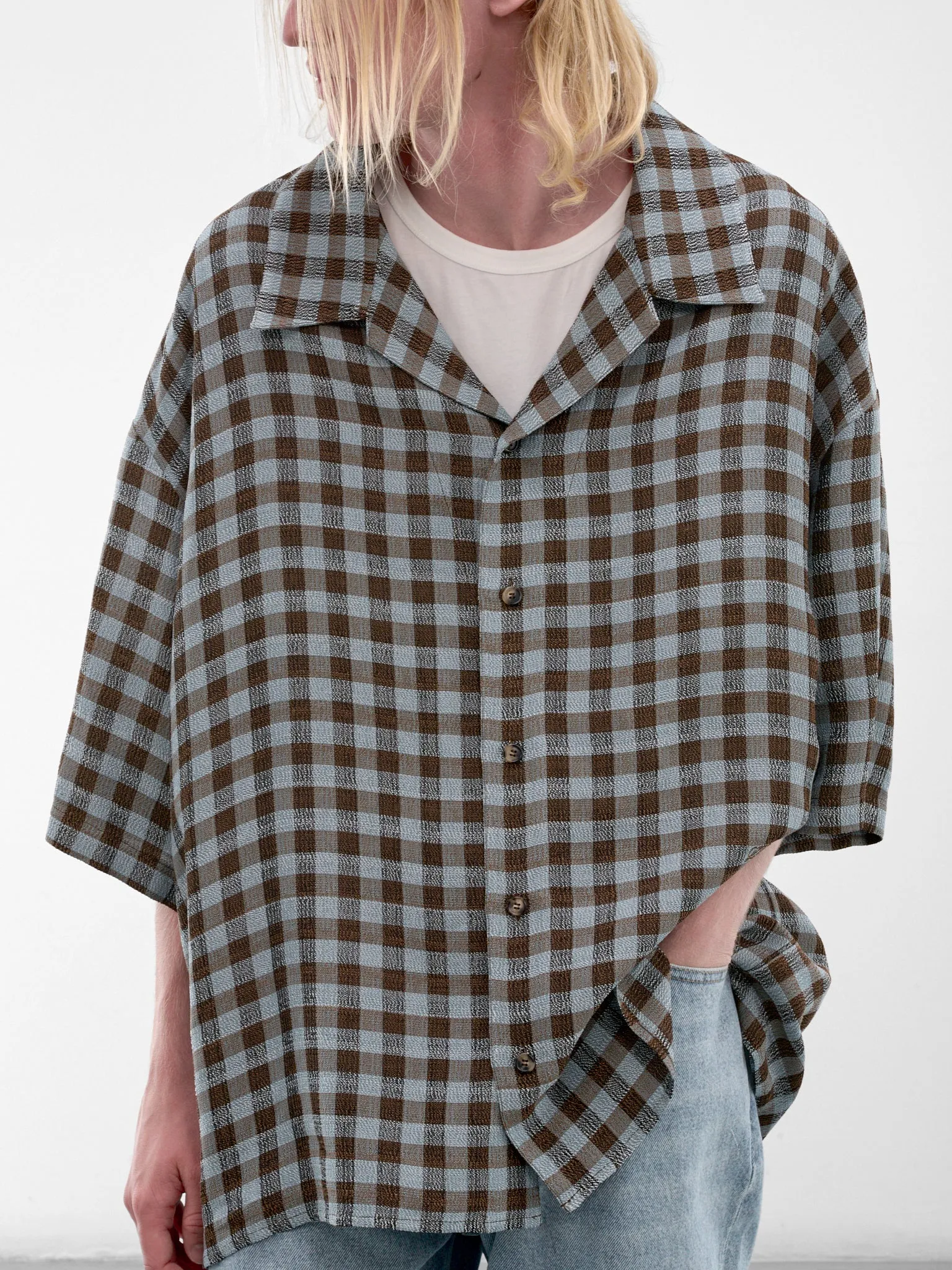 Boxy Check Short Sleeve Shirt (H526Y05WHY-BLUE-BROWN) sold by lorenzo product image thumbnail 5
