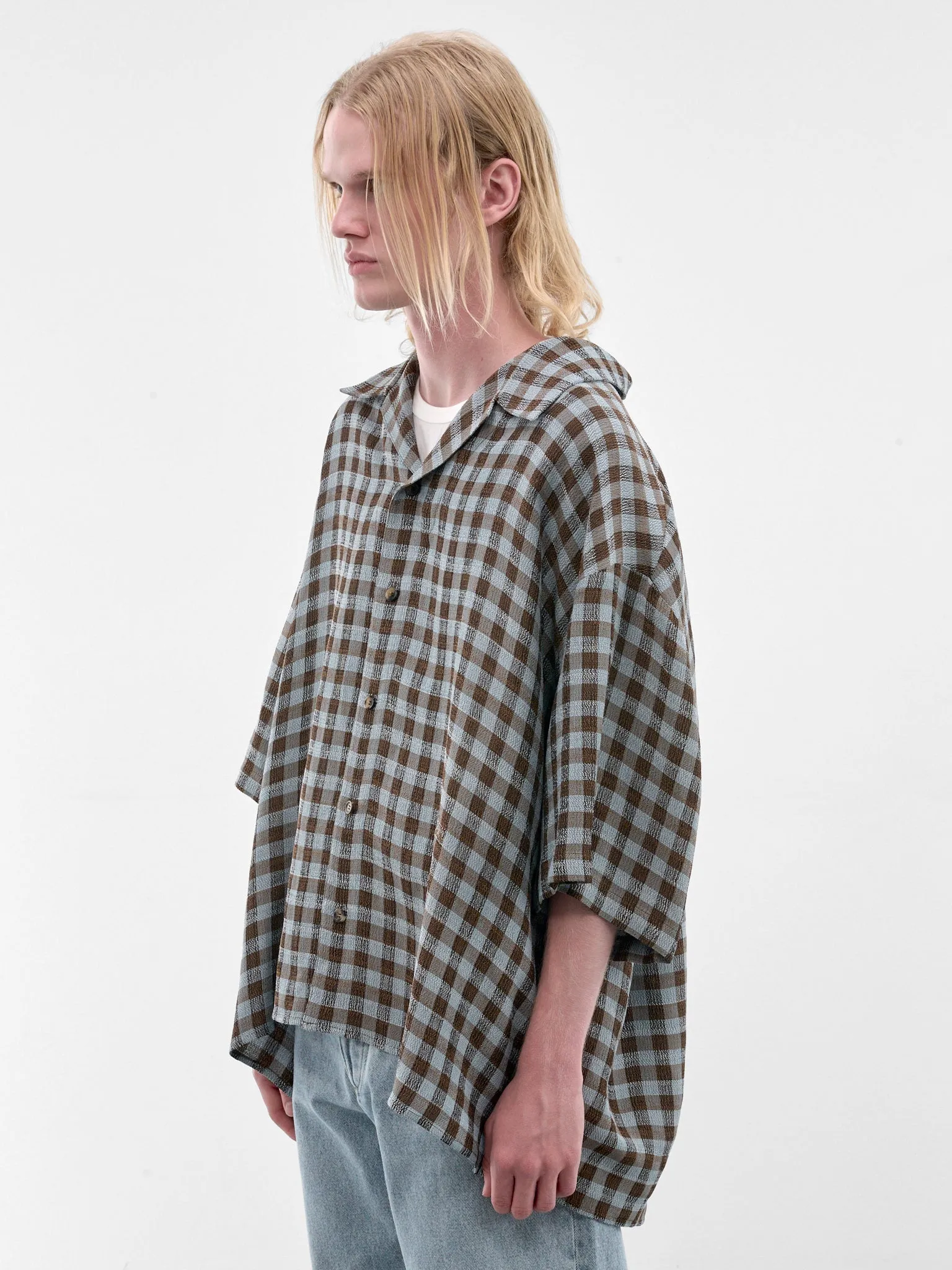 Boxy Check Short Sleeve Shirt (H526Y05WHY-BLUE-BROWN) sold by lorenzo product image thumbnail 2
