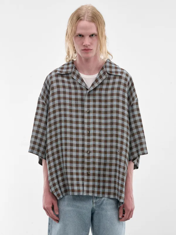 Boxy Check Short Sleeve Shirt (H526Y05WHY-BLUE-BROWN) made by Loewe