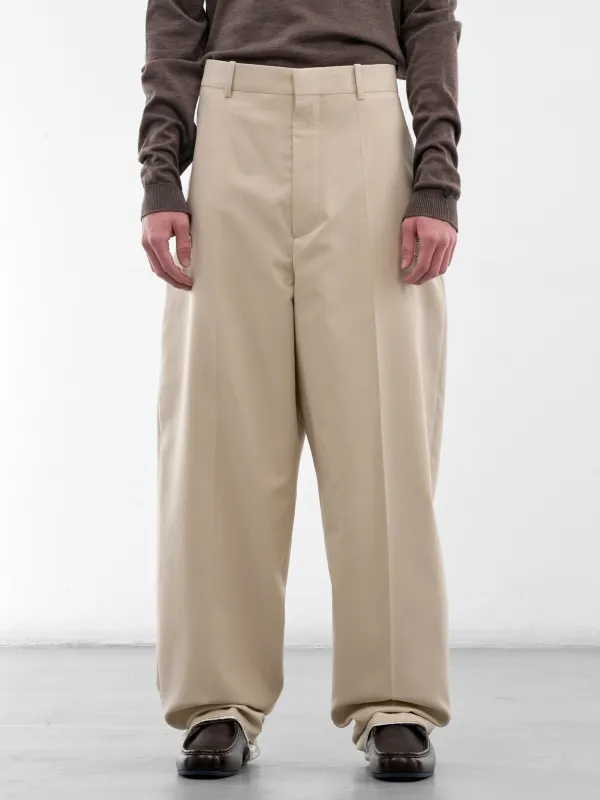 Beige Striped Wool Wide Trousers (863688V6NB0-BEIGE-LIGHT-BLUE) made by Bottega Veneta