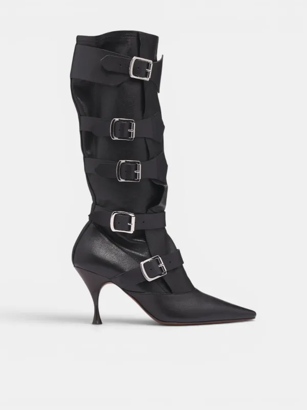 Black Leather Buckled Treasure Boots (71020048W-C009S-BLACK) made by Vivienne Westwood