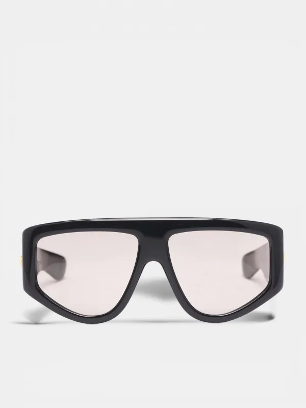 Black Thick Geometric Sunglasses (A002JNV2Q30-1136-BLACK-BROWN) made by Bottega Veneta