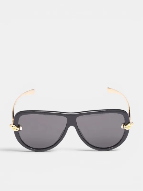 Black Aviator Sunglasses (A002JCVBL80-1280-BLACK-GOLD-GR) made by Bottega Veneta