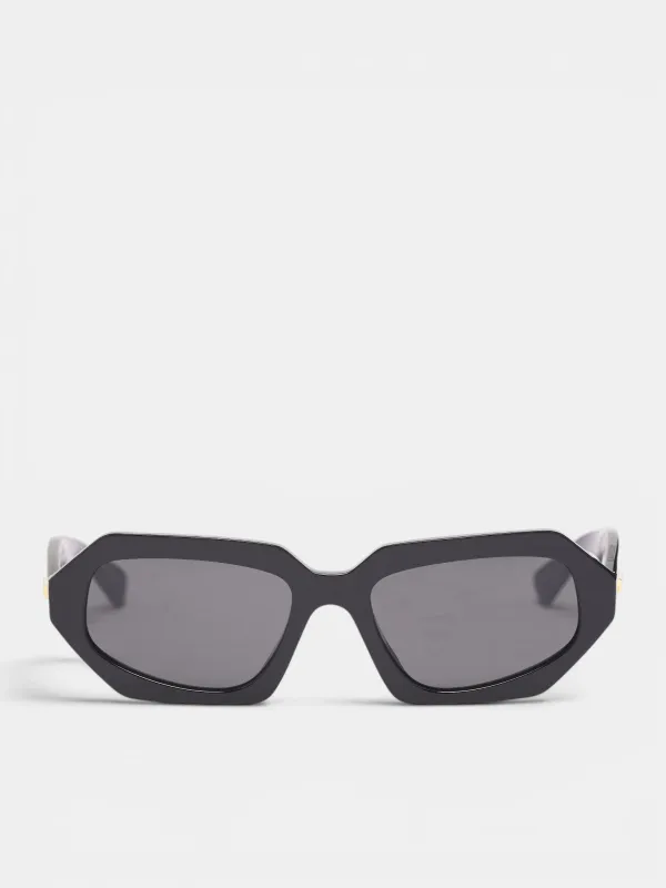 Black Geometric Sunglasses (A002FJV2Q30-1049-BLACK-GREY) made by Bottega Veneta