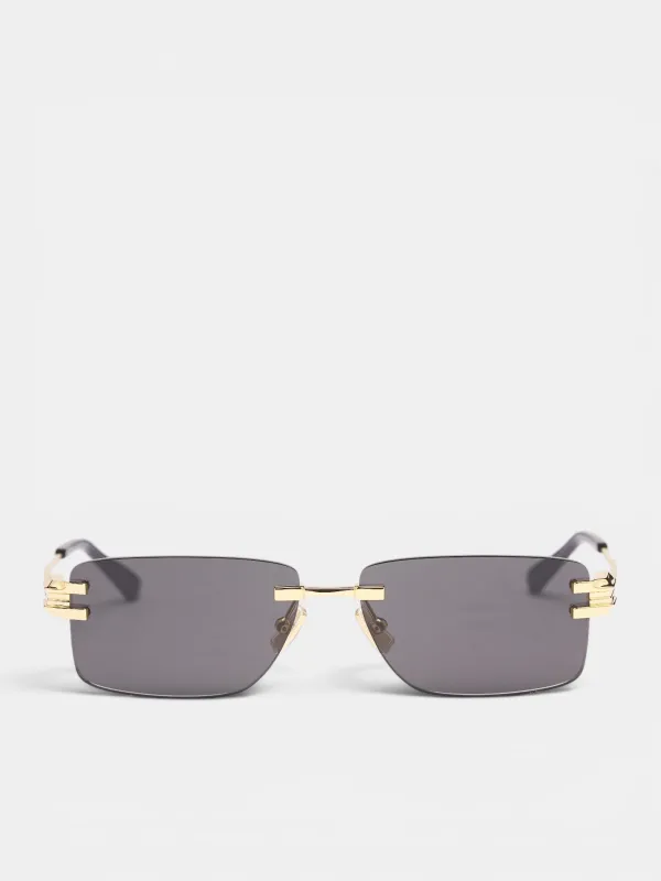 Rectangular Rimless Sunglasses (A002FEV4450-8043-GOLD-GREY) made by Bottega Veneta