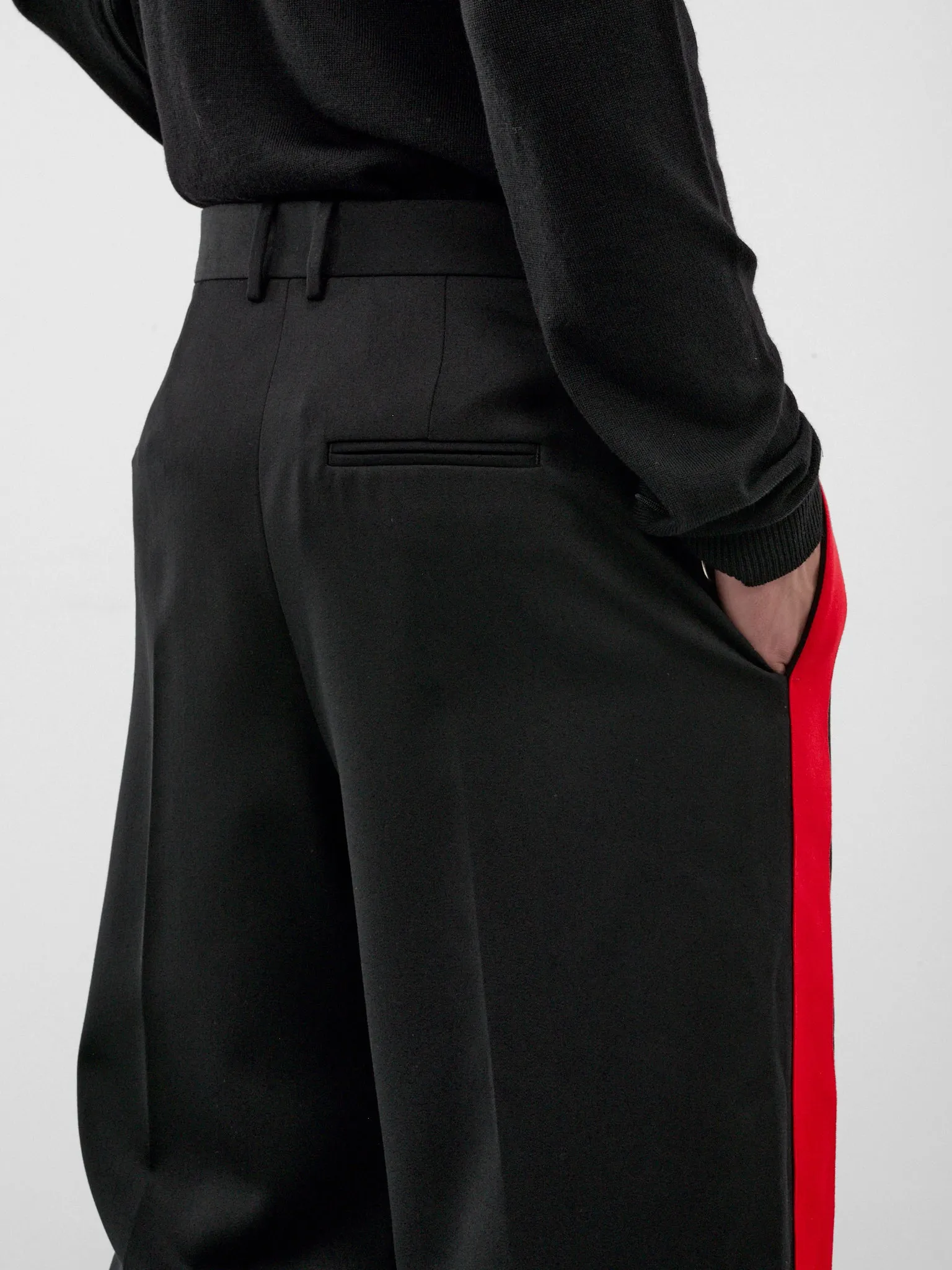 Black Wool Stripe Trousers (H526Y04WJP-BLACK-RED) sold by lorenzo product image thumbnail 4