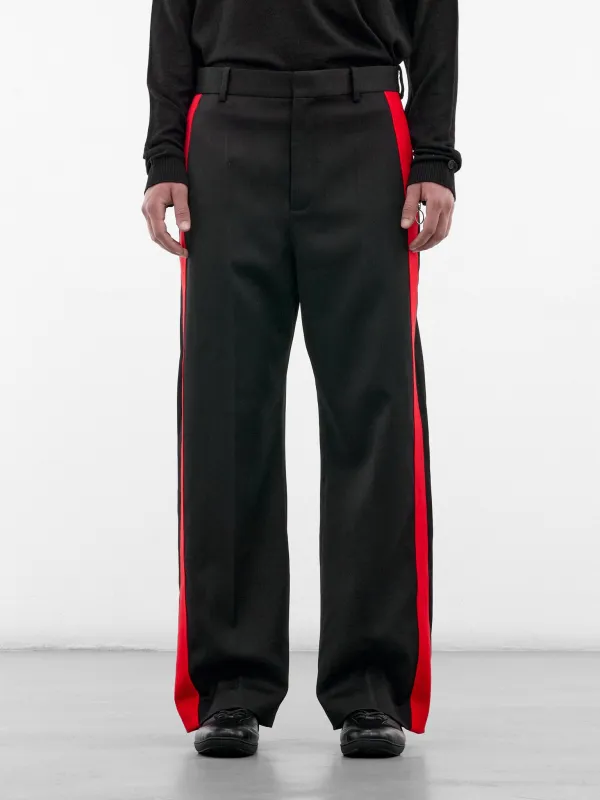 Black Wool Stripe Trousers (H526Y04WJP-BLACK-RED) made by Loewe