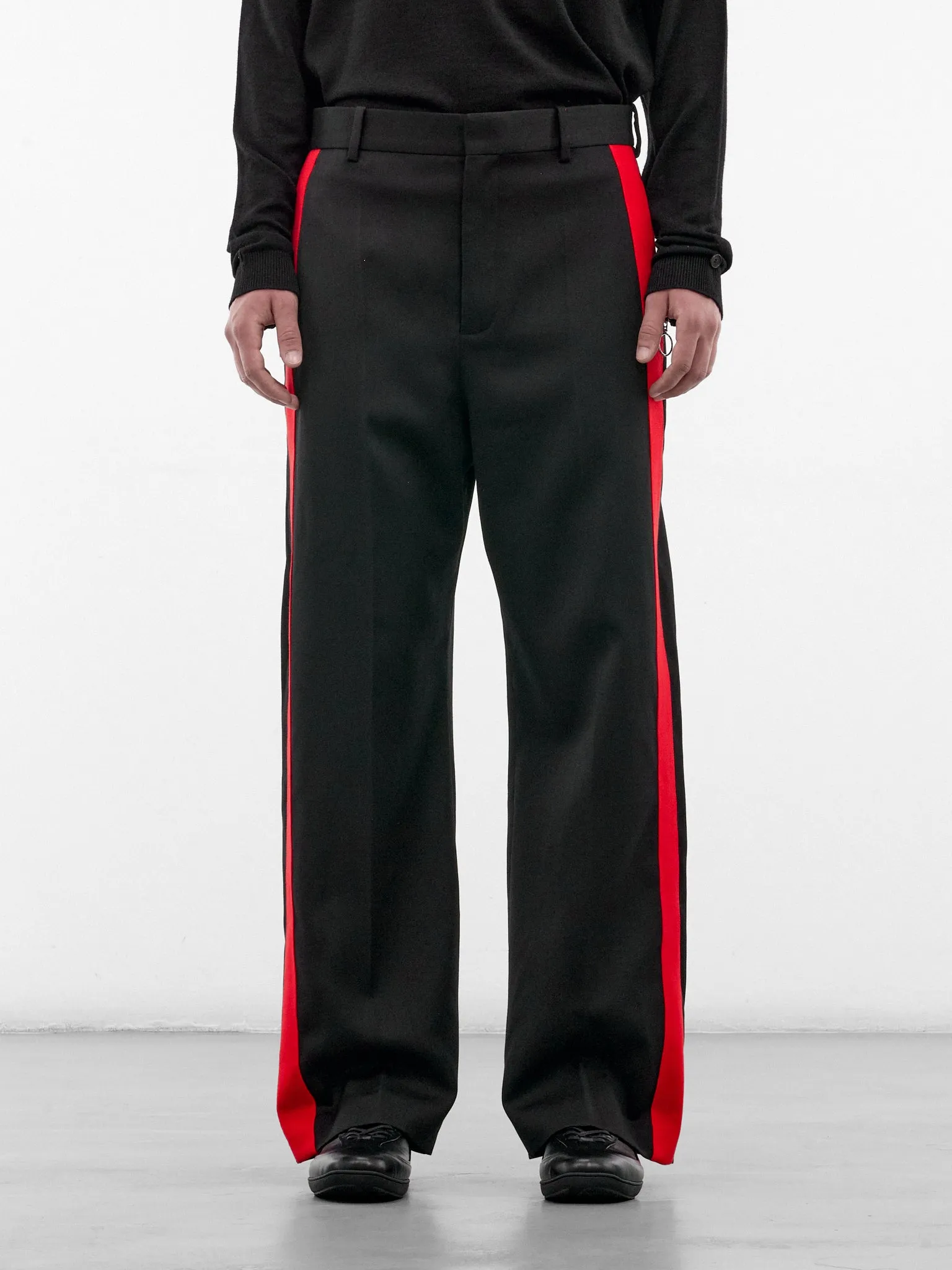Black Wool Stripe Trousers (H526Y04WJP-BLACK-RED) sold by lorenzo