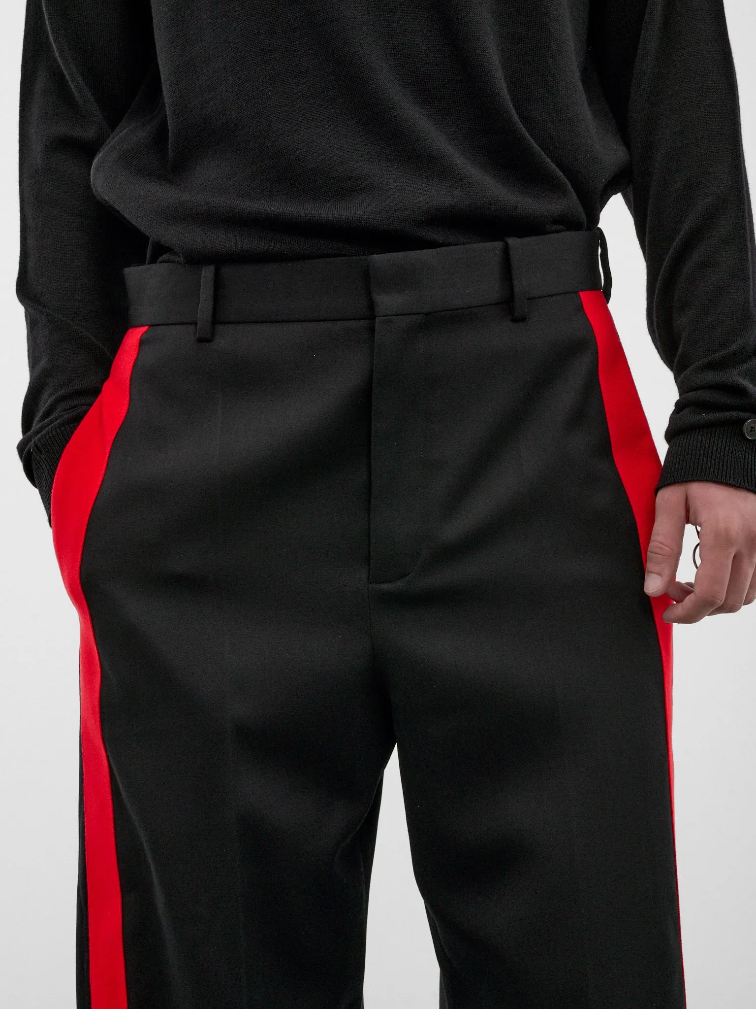 Black Wool Stripe Trousers (H526Y04WJP-BLACK-RED) sold by lorenzo product image thumbnail 5