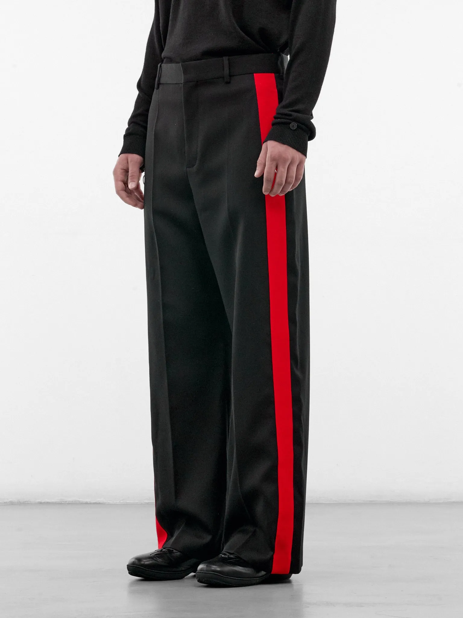 Black Wool Stripe Trousers (H526Y04WJP-BLACK-RED) sold by lorenzo product image thumbnail 2