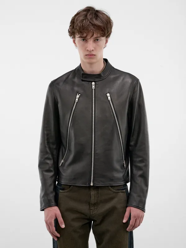 Black Leather Zip Moto Jacket (S50AM0489-SY1460-BLACK) made by Maison Margiela