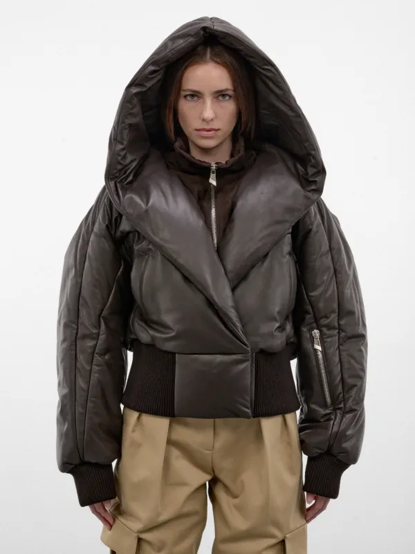 Brown Leather Quilted Hood Jacket (261WCB00127-DARK-BROWN) made by The Attico