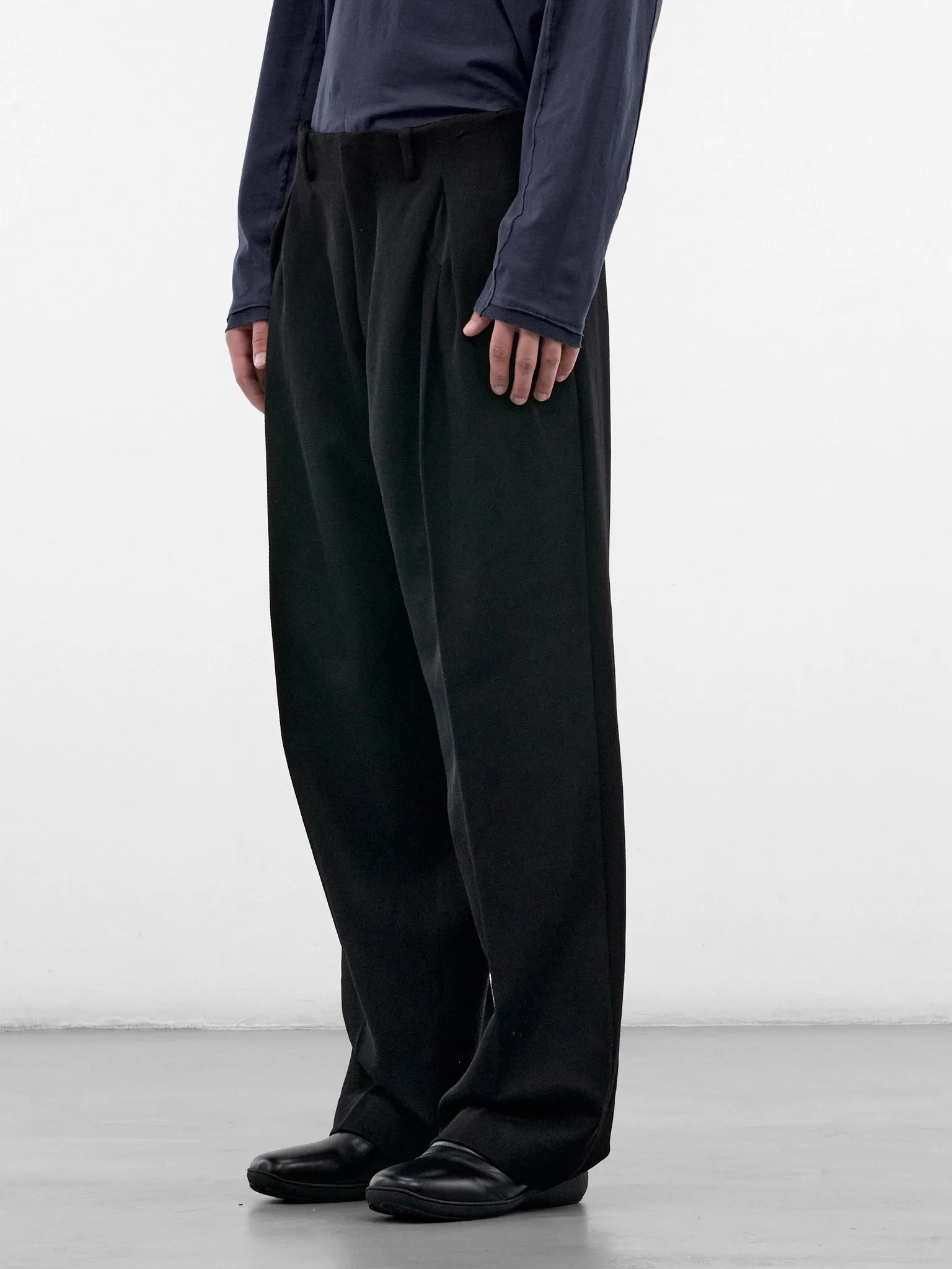 Black Wool Tailored Wide Trousers (KKAW26T10-21-JET-BLACK) sold by lorenzo product image thumbnail 2