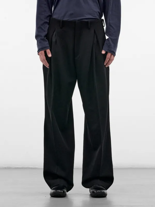 Black Wool Tailored Wide Trousers (KKAW26T10-21-JET-BLACK) made by Kiko Kostadinov