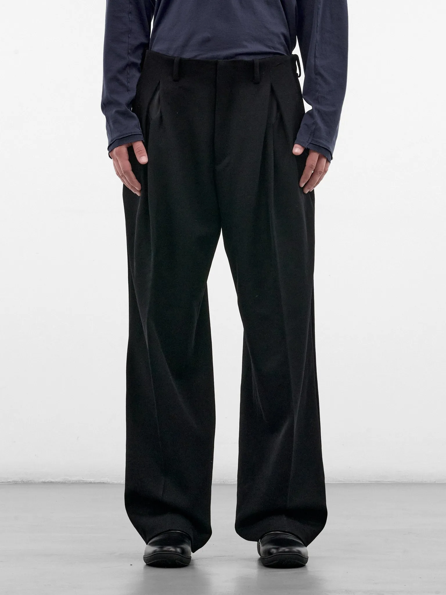 Black Wool Tailored Wide Trousers (KKAW26T10-21-JET-BLACK) sold by lorenzo