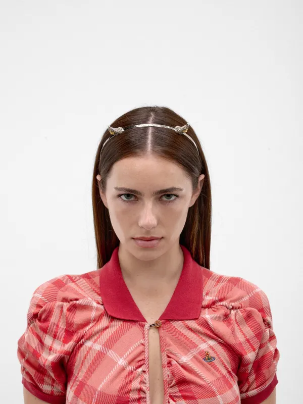 Silver Rhinestone Horn Headband (6703000Q-02S385-RUTHENIUM-GOLD) made by Vivienne Westwood