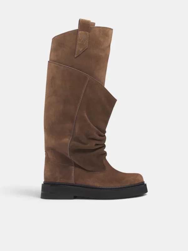 Robin Passeggiata Suede Combat Boots (260WSH00902-BROWN) made by The Attico