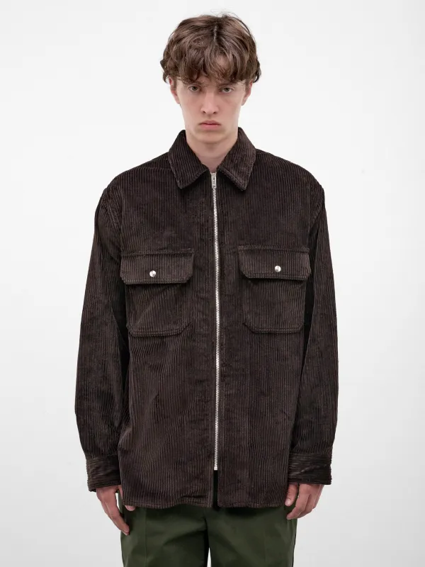 Brown Corduroy Zipped Overshirt (861018V6O40-BROWN) made by Bottega Veneta