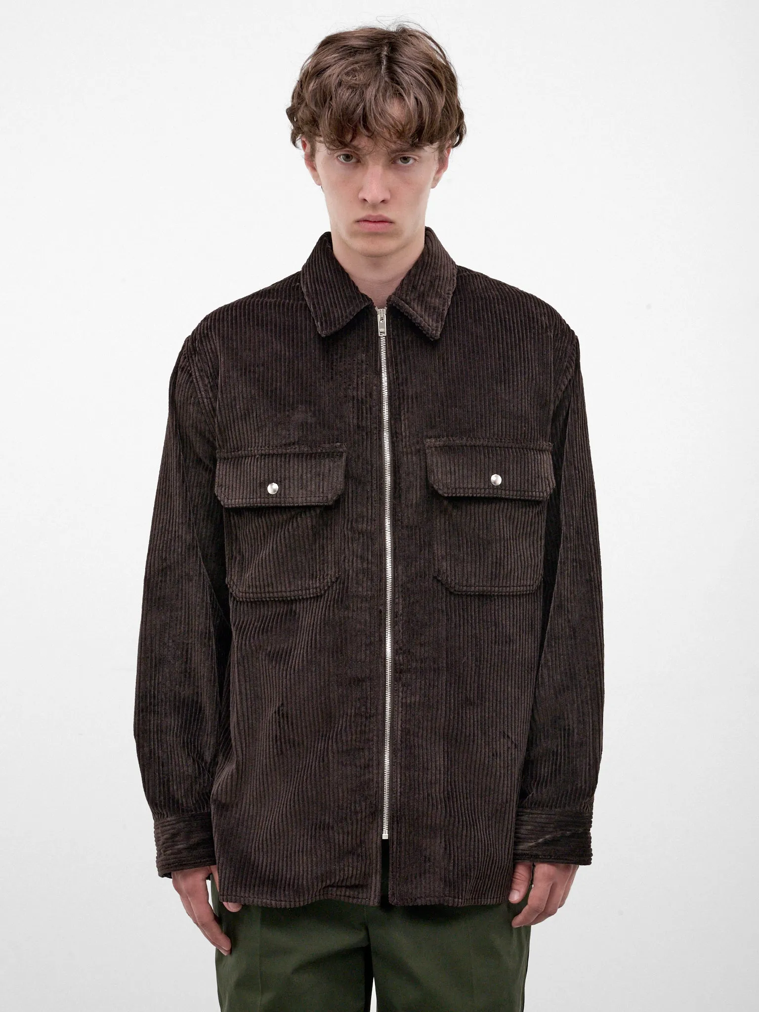 Brown Corduroy Zipped Overshirt (861018V6O40-BROWN) sold by lorenzo