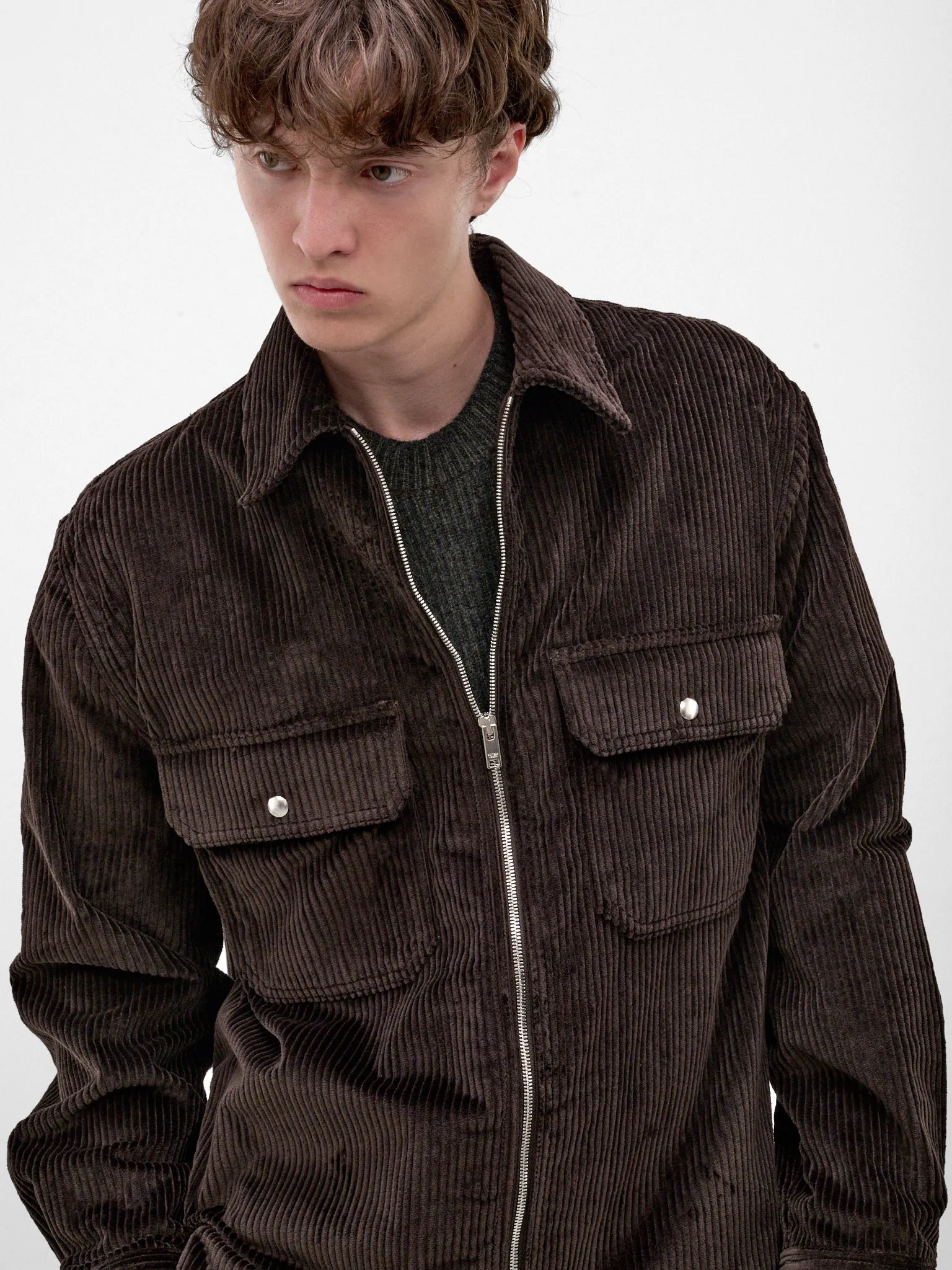 Brown Corduroy Zipped Overshirt (861018V6O40-BROWN) sold by lorenzo product image thumbnail 5