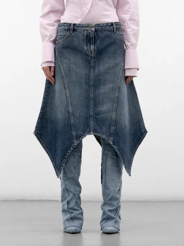 Blue Denim Asymmetric Midi Skirt (261WCS00326-SKY-BLUE) made by The Attico