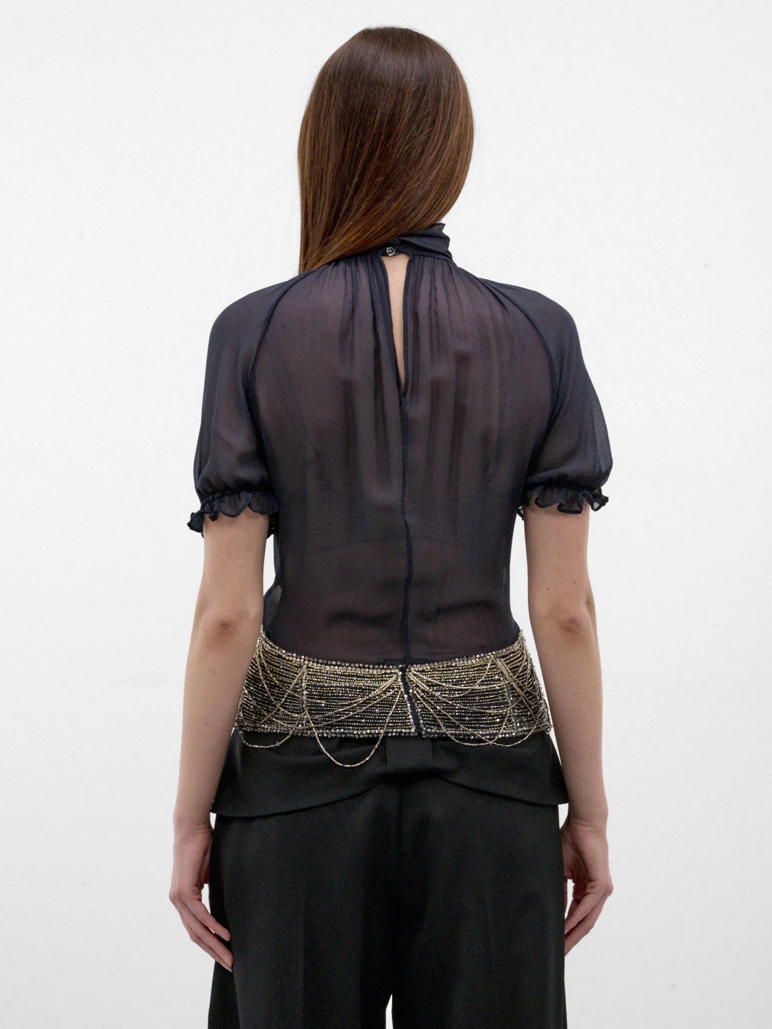Blue Silk Beaded Chain Blouse (261WCI00040-DARK-BLUE) sold by lorenzo product image thumbnail 3