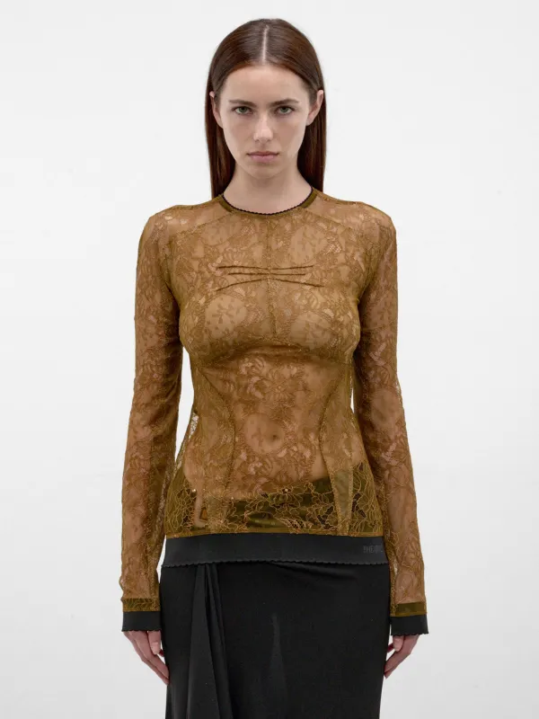 Olive Sheer Floral Lace Top (261WCI00039-OLIVE) made by The Attico