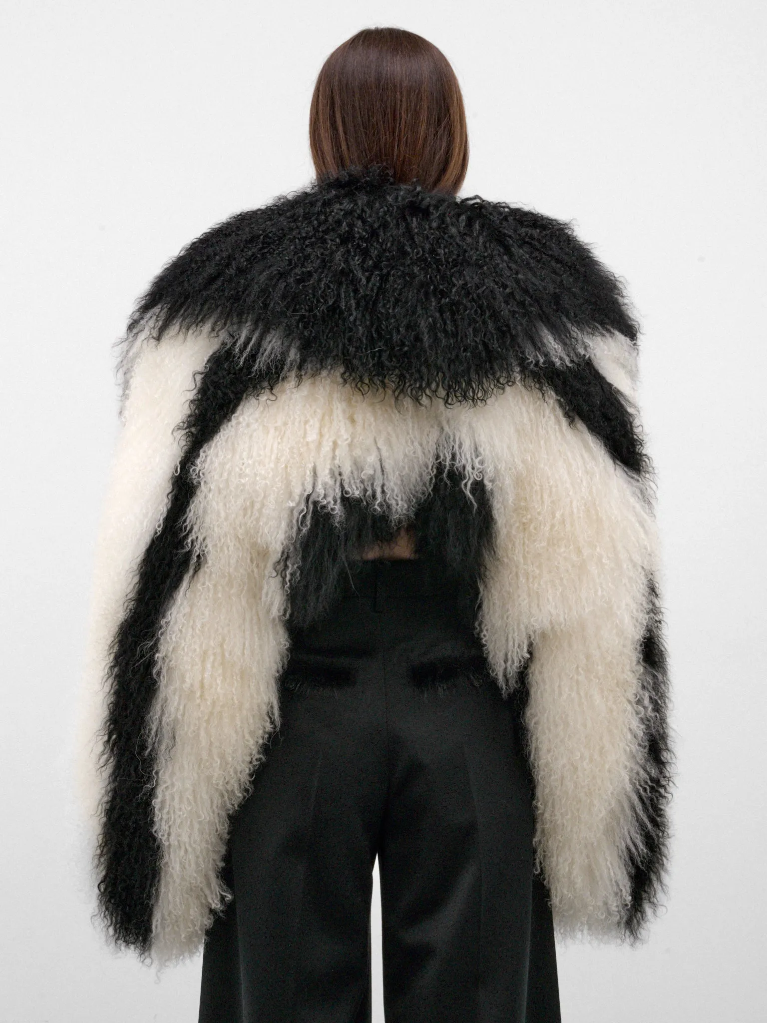 Black Mongolian Fur Cropped Jacket (261WCB00111-BLACK-NATURAL) sold by lorenzo product image thumbnail 3