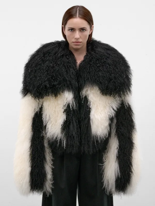 Black Mongolian Fur Cropped Jacket (261WCB00111-BLACK-NATURAL) made by The Attico
