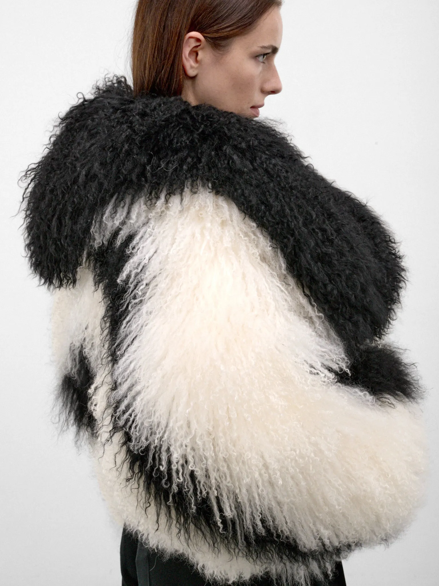 Black Mongolian Fur Cropped Jacket (261WCB00111-BLACK-NATURAL) sold by lorenzo product image thumbnail 4