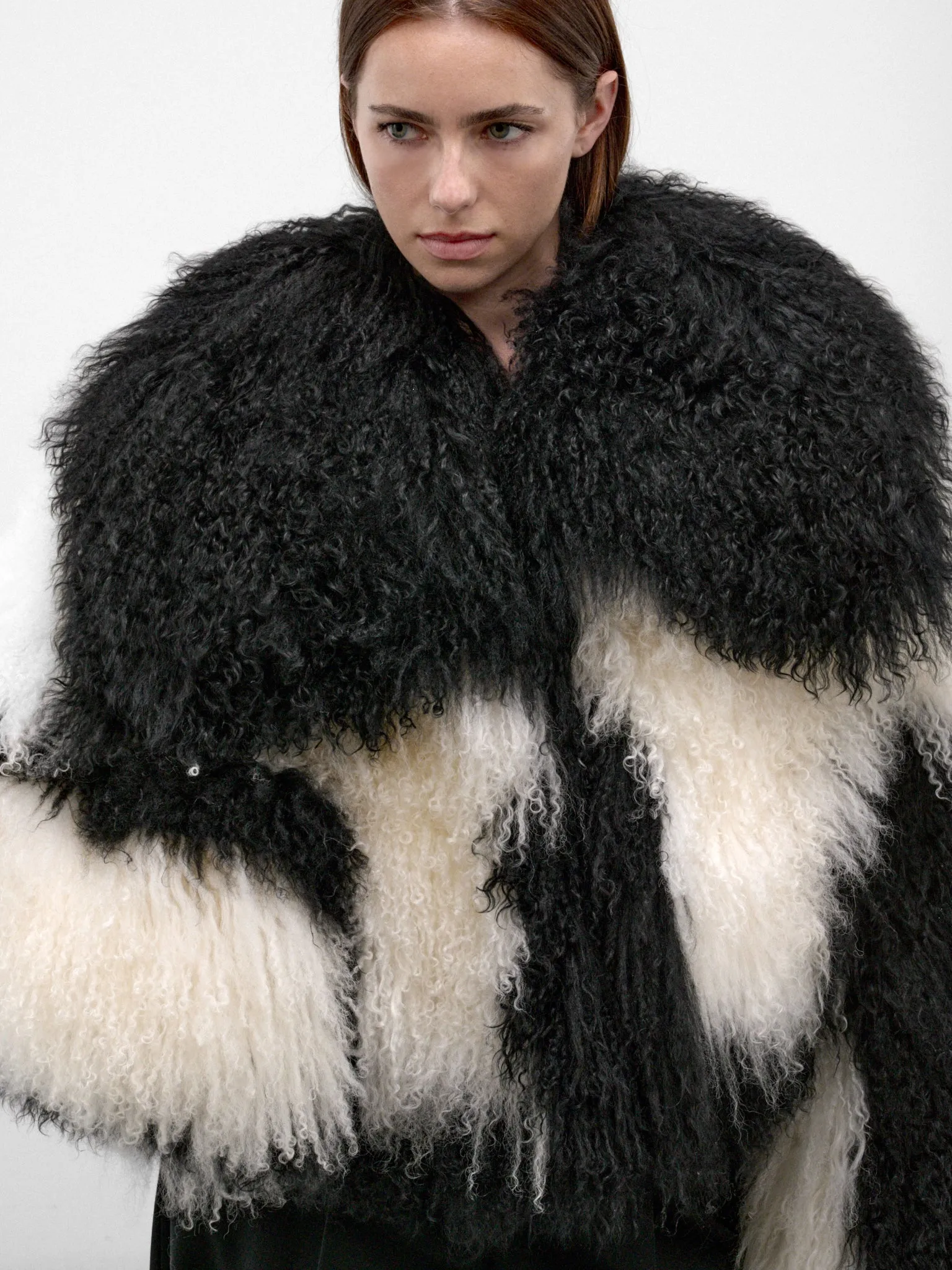 Black Mongolian Fur Cropped Jacket (261WCB00111-BLACK-NATURAL) sold by lorenzo product image thumbnail 5