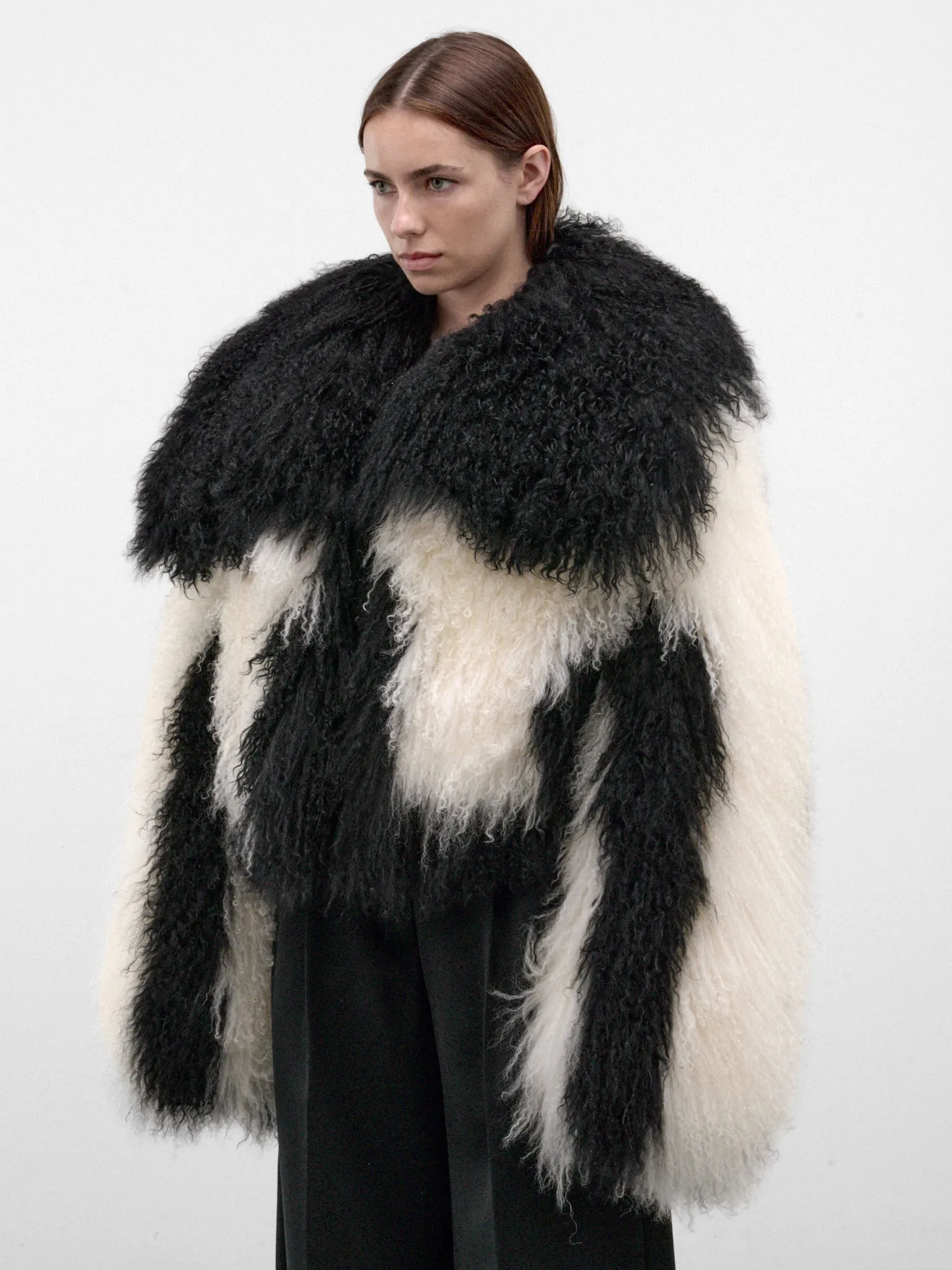 Black Mongolian Fur Cropped Jacket (261WCB00111-BLACK-NATURAL) sold by lorenzo product image thumbnail 2